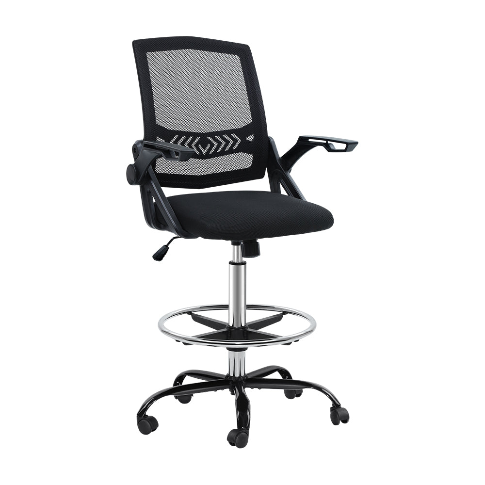 Office Chair Veer Drafting Stool Mesh Chairs Flip Up Armrest Black