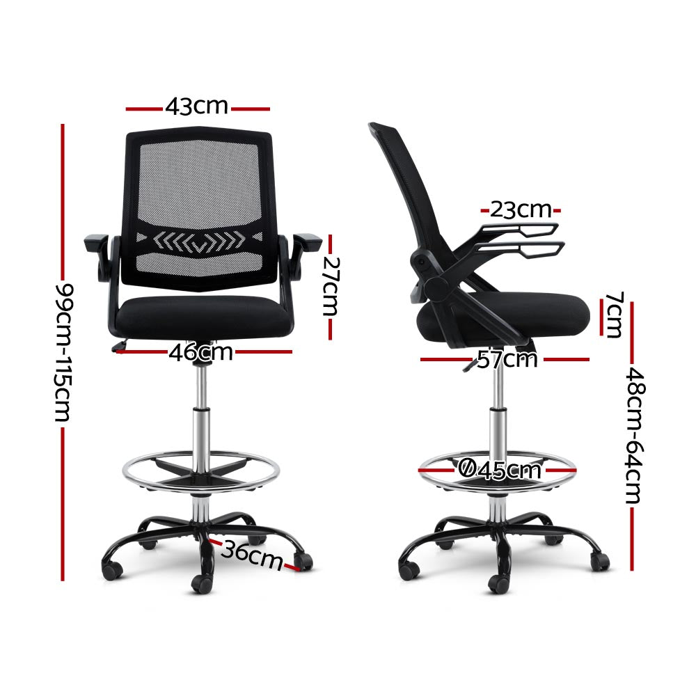 Office Chair Veer Drafting Stool Mesh Chairs Flip Up Armrest Black