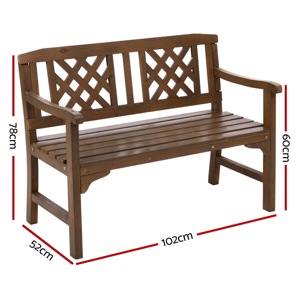 Wooden Garden Bench 2 Seat Patio Furniture Timber Outdoor Lounge Chair Natural