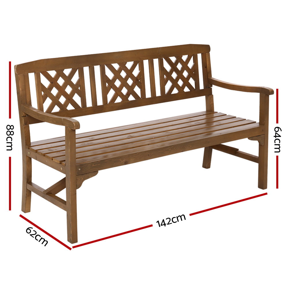 Wooden Garden Bench 3 Seat Patio Furniture Timber Outdoor Lounge Chair Natural