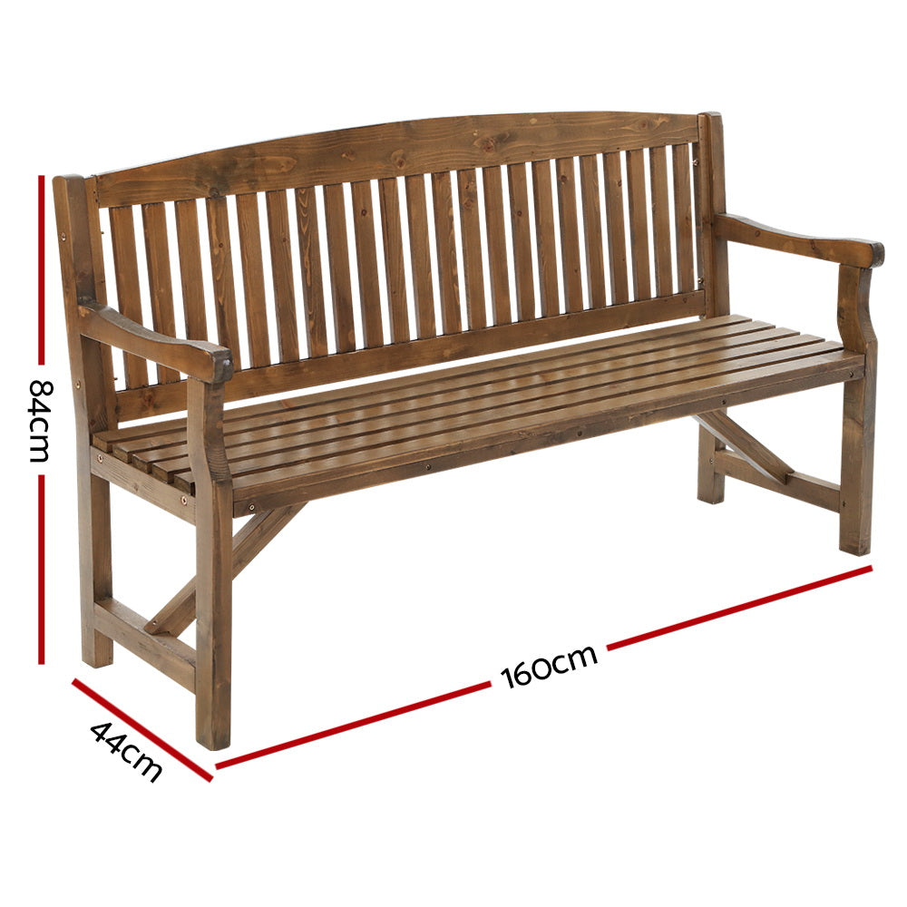 Wooden Garden Bench Chair Natural Outdoor Furniture Décor Patio Deck 3 Seater