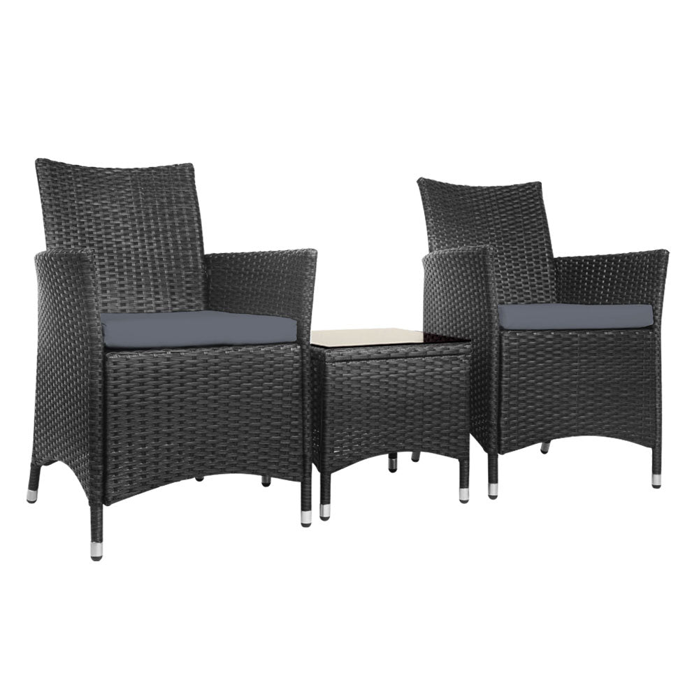 3pc Bistro Wicker Outdoor Furniture Set Black