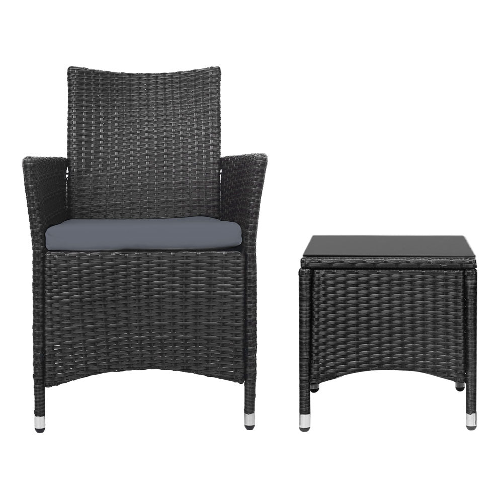 3pc Bistro Wicker Outdoor Furniture Set Black