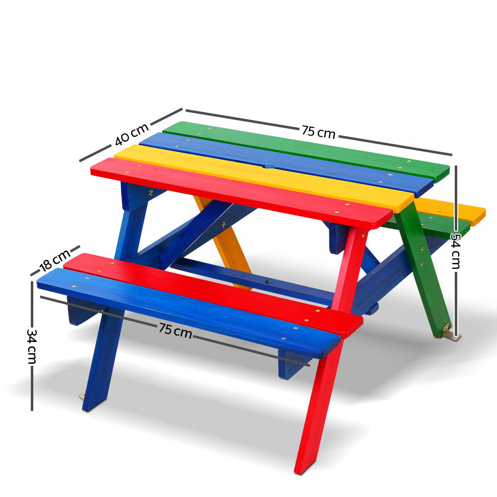 Kids Wooden Picnic Table Set with Umbrella