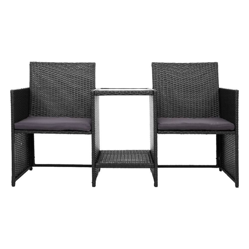 Outdoor Setting Wicker Loveseat Bistro Set Patio Garden Furniture Black