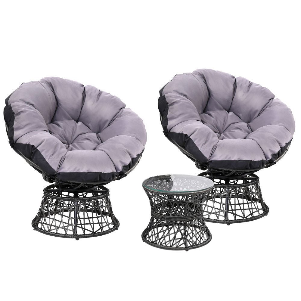 Outdoor Lounge Setting Papasan Chairs Table Patio Furniture Wicker Black