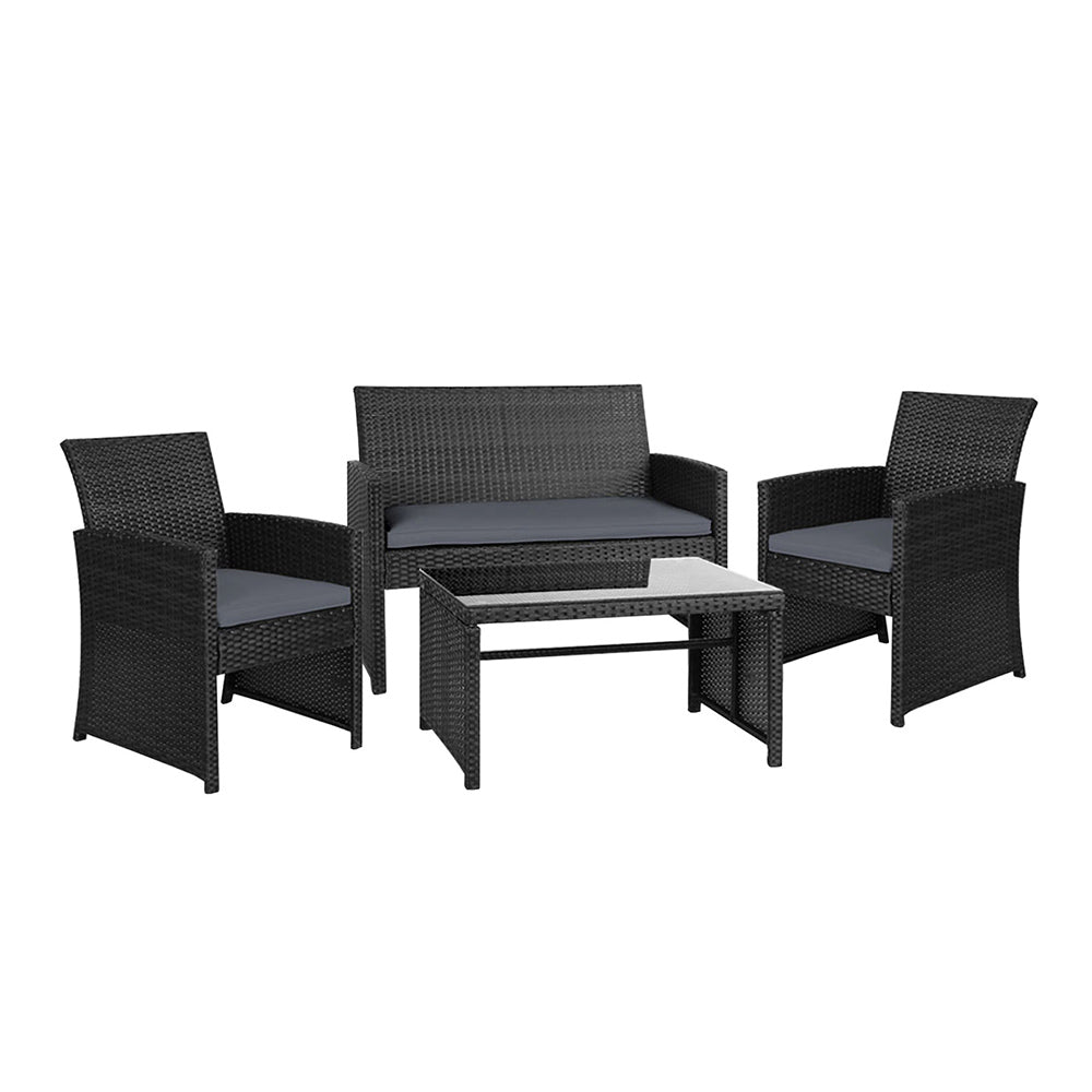 Garden Furniture Outdoor Lounge Setting Wicker Sofa Set Storage Cover Black