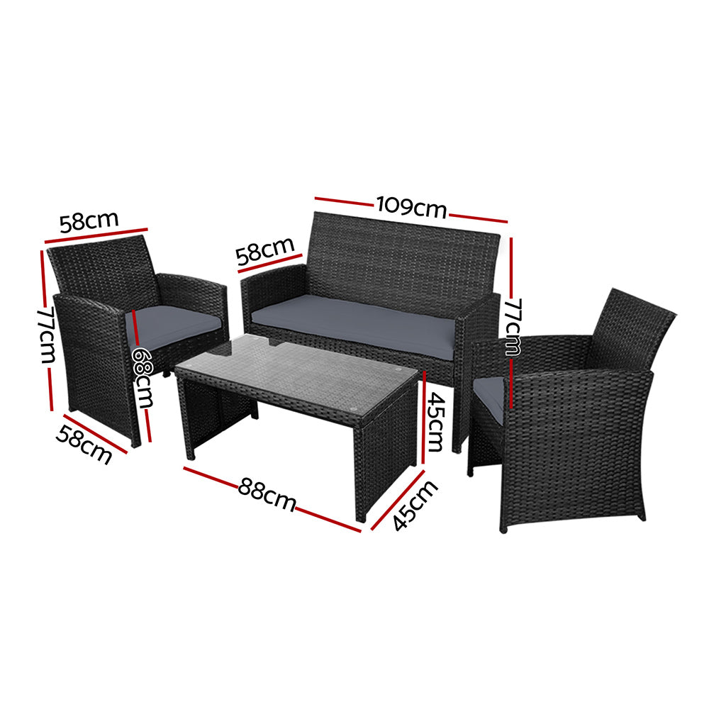 Garden Furniture Outdoor Lounge Setting Wicker Sofa Set Storage Cover Black