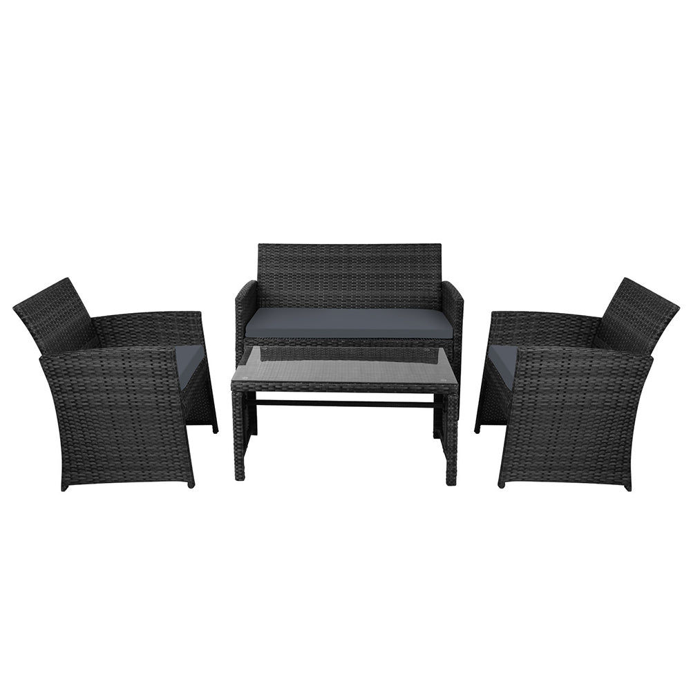 Garden Furniture Outdoor Lounge Setting Wicker Sofa Set Storage Cover Black