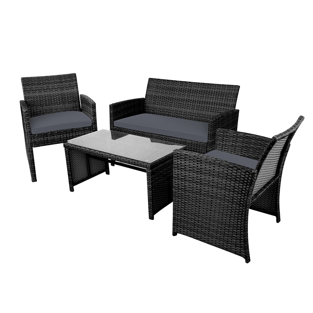 Garden Furniture Outdoor Lounge Setting Wicker Sofa Set Storage Cover Black