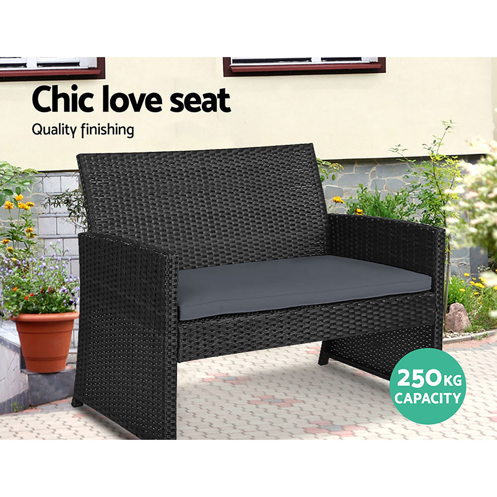 Garden Furniture Outdoor Lounge Setting Wicker Sofa Set Storage Cover Black