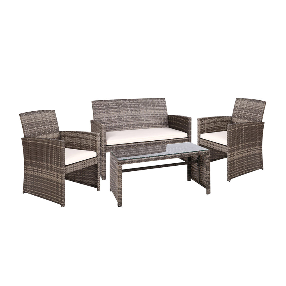 Garden Furniture Outdoor Lounge Setting Wicker Sofa Set Storage Cover Mixed Grey