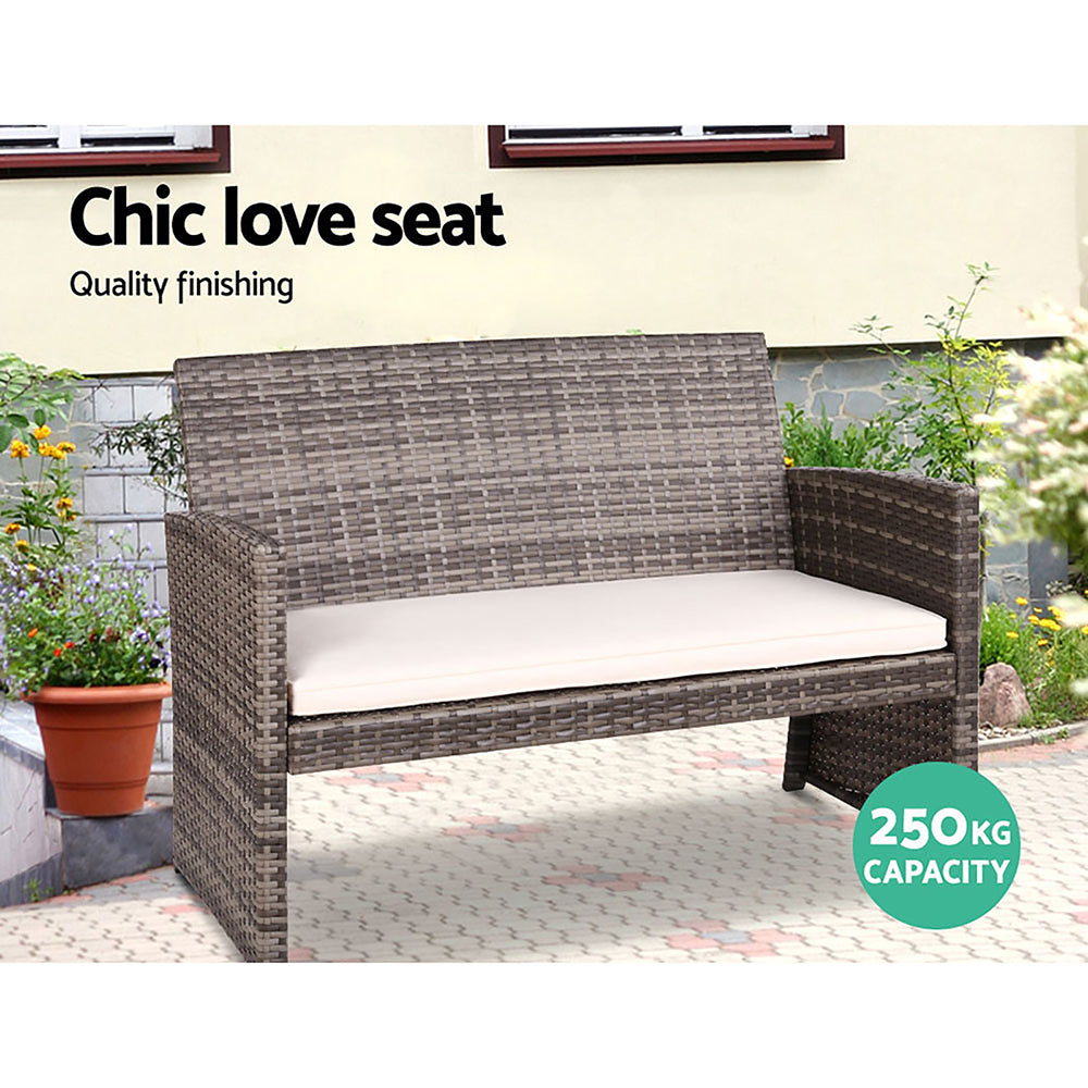 Garden Furniture Outdoor Lounge Setting Wicker Sofa Set Storage Cover Mixed Grey