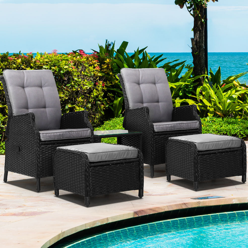 Outdoor Wicker Recliner Set