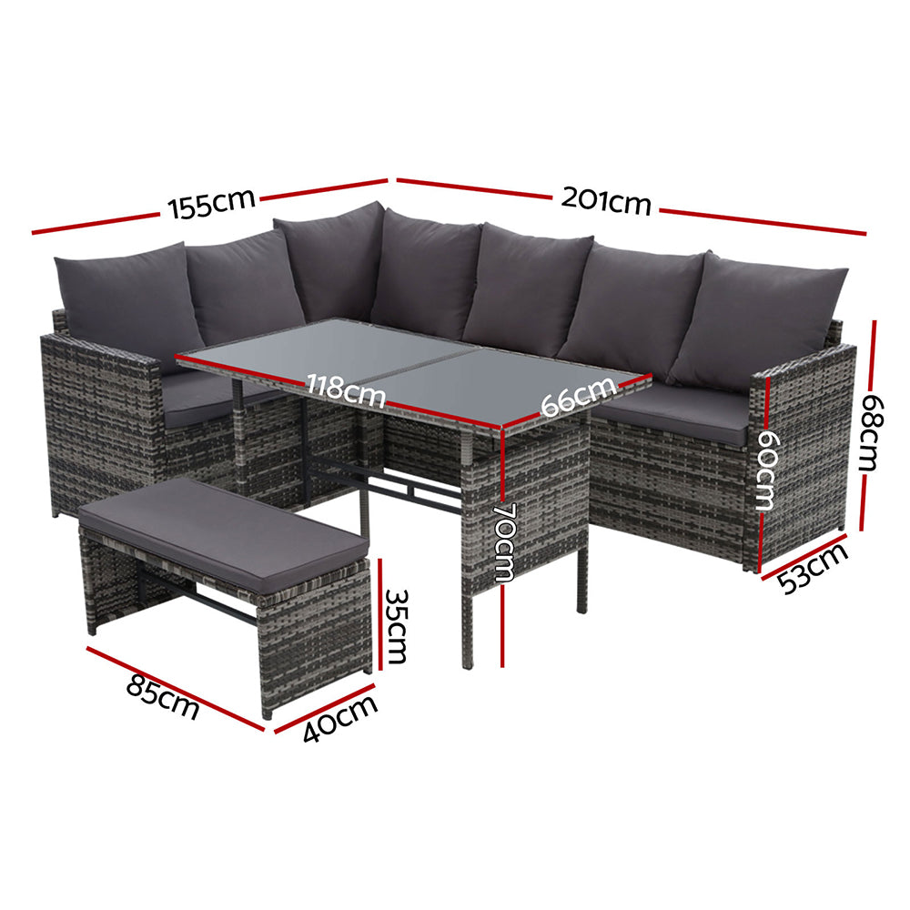 Outdoor Furniture Dining Setting Sofa Set Lounge Wicker 8 Seater Mixed Grey