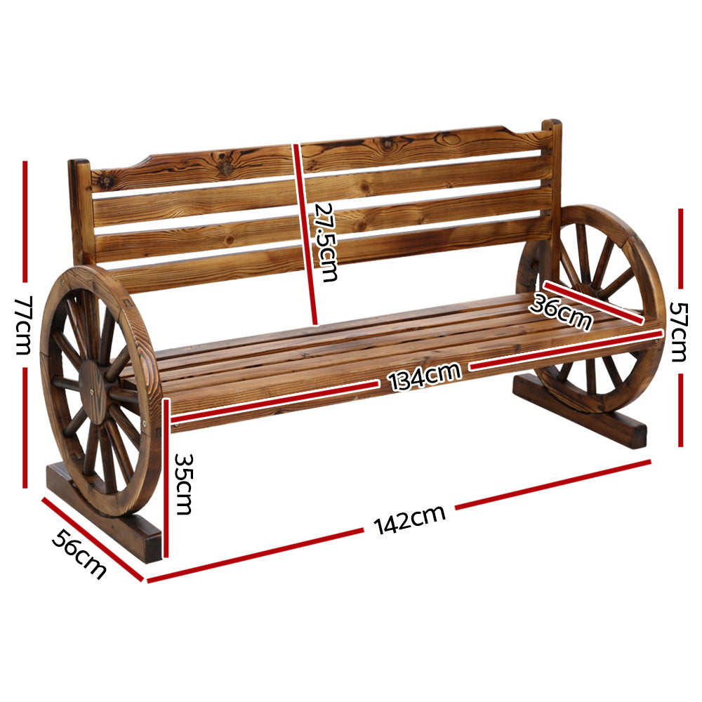 Garden Bench Wooden Wagon Chair 3 Seat Outdoor Furniture Backyard Lounge