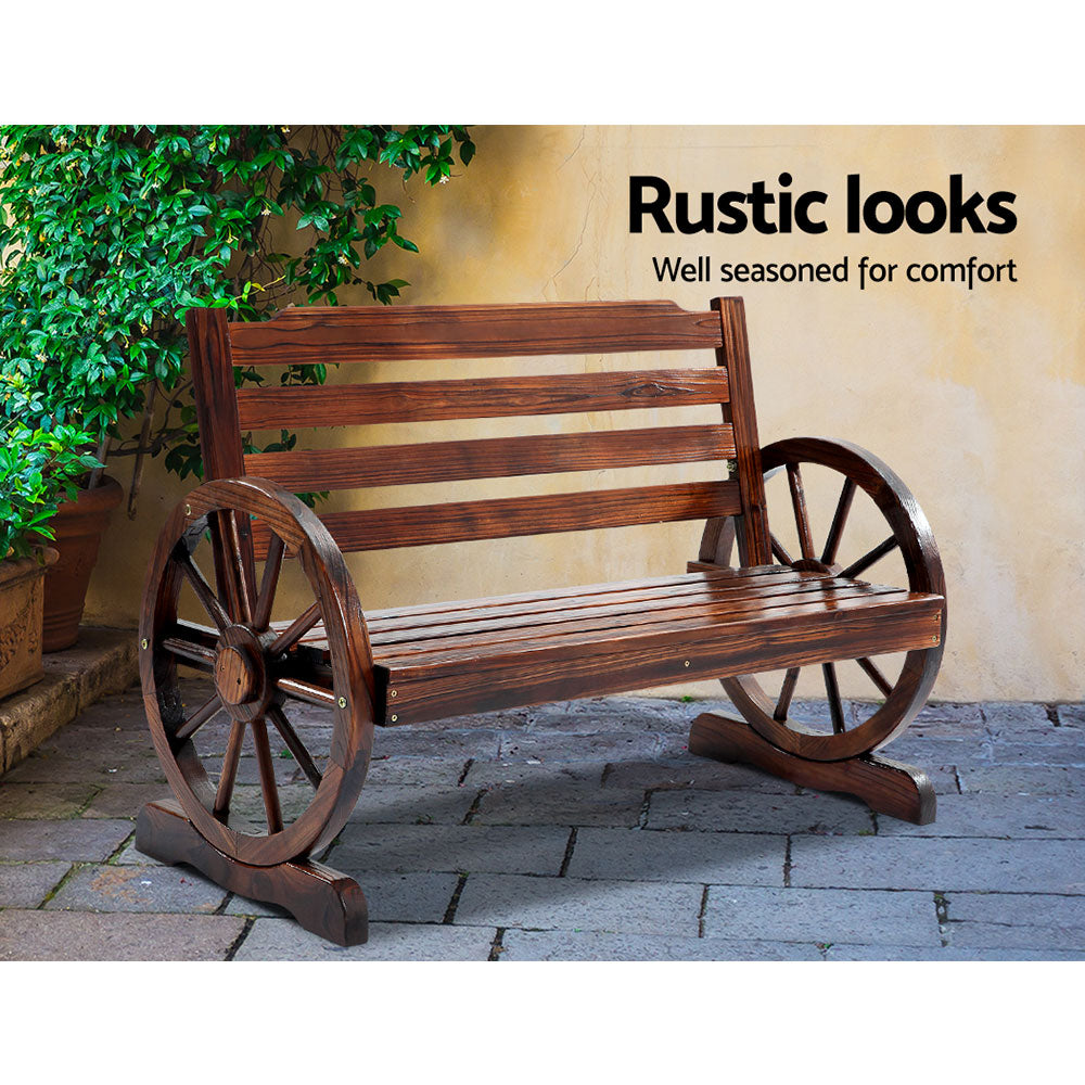 Wooden Wagon Wheel Bench - Brown