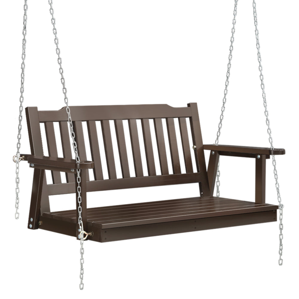 Porch Swing Chair with Chain Garden Bench Outdoor Furniture Wooden Brown