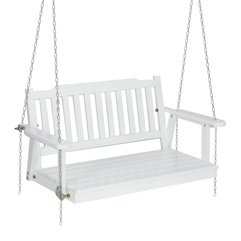 Porch Swing Chair with Chain Garden Bench Outdoor Furniture Wooden White