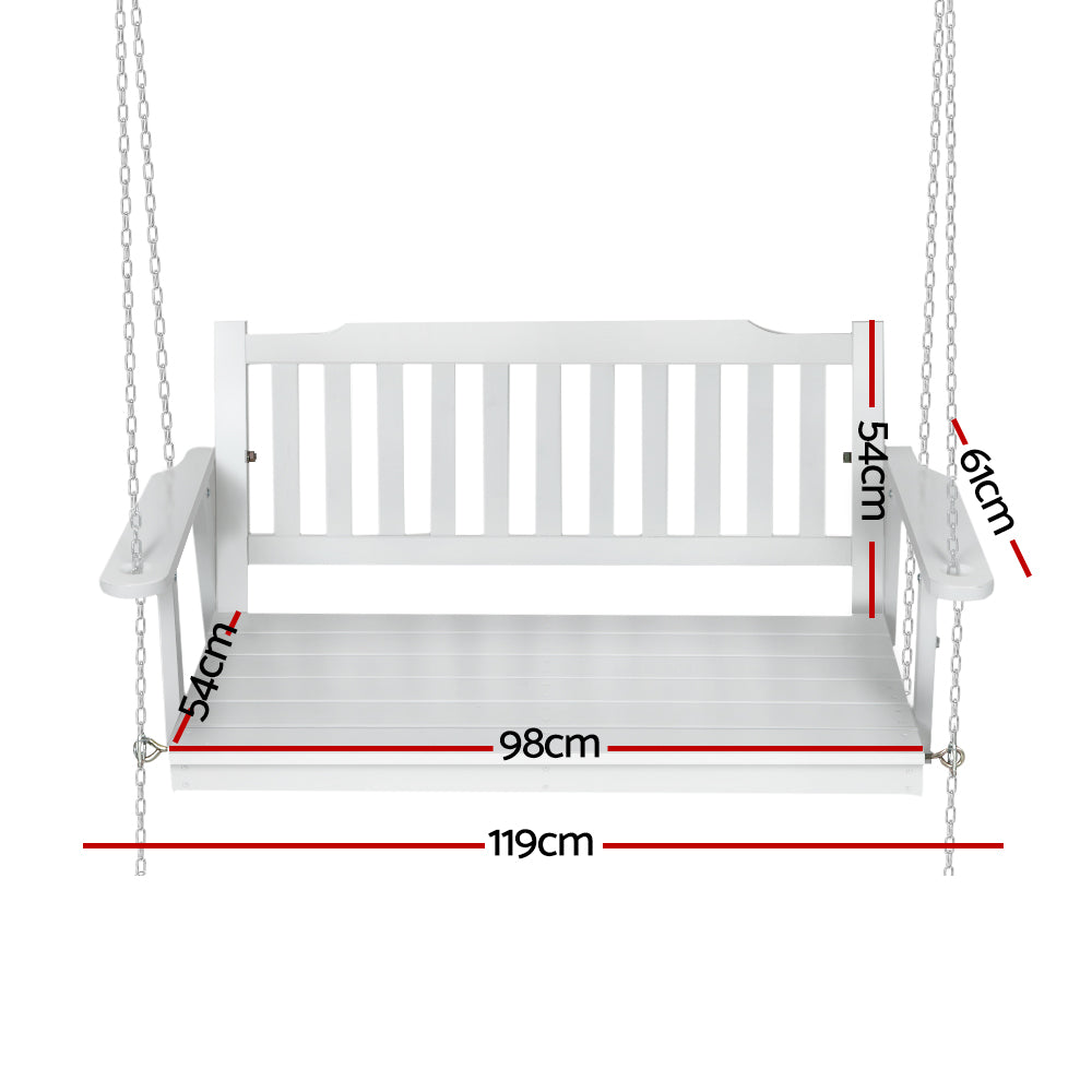 Porch Swing Chair with Chain Garden Bench Outdoor Furniture Wooden White