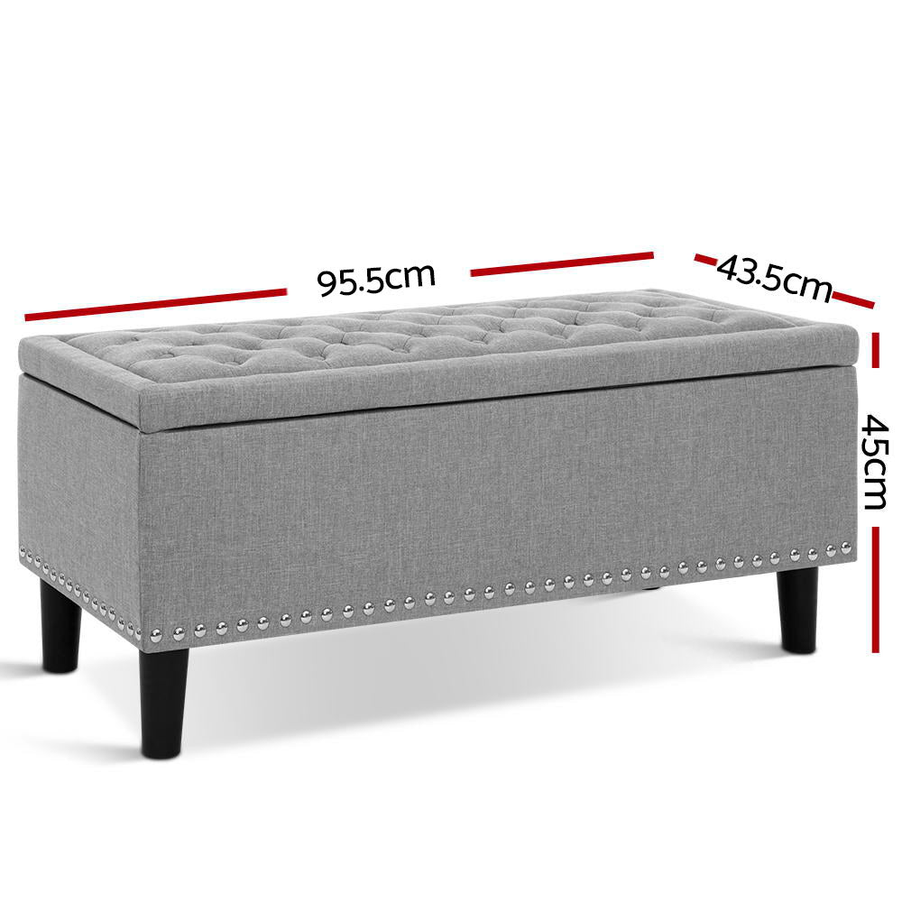 Storage Ottoman Blanket Box Linen Fabric Chest Foot Stool Toy Bench Grey