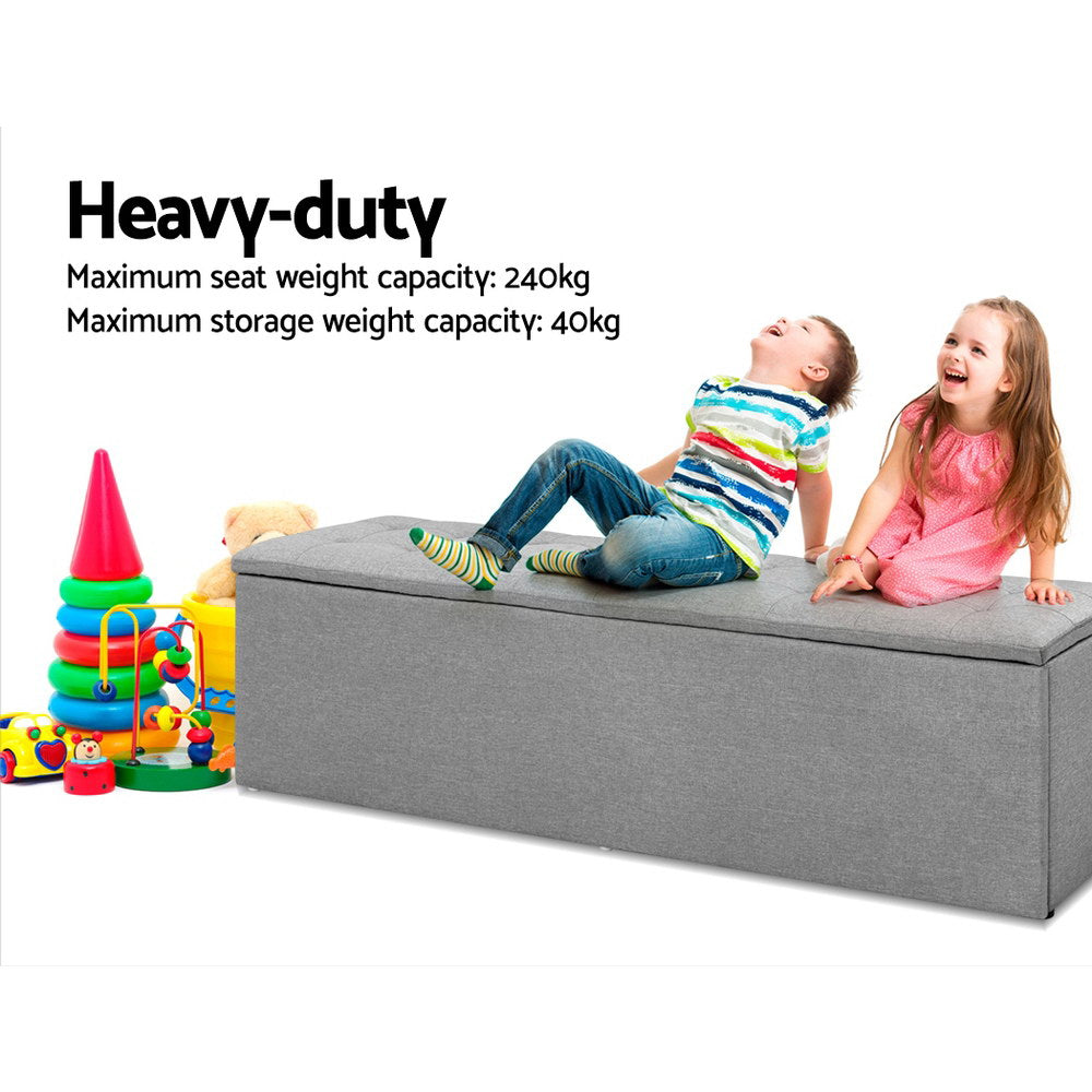 Storage Ottoman Blanket Box Grey LARGE Fabric Rest Chest Toy Foot Stool