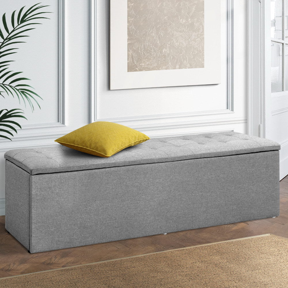 Grey Velvet Storage Ottoman