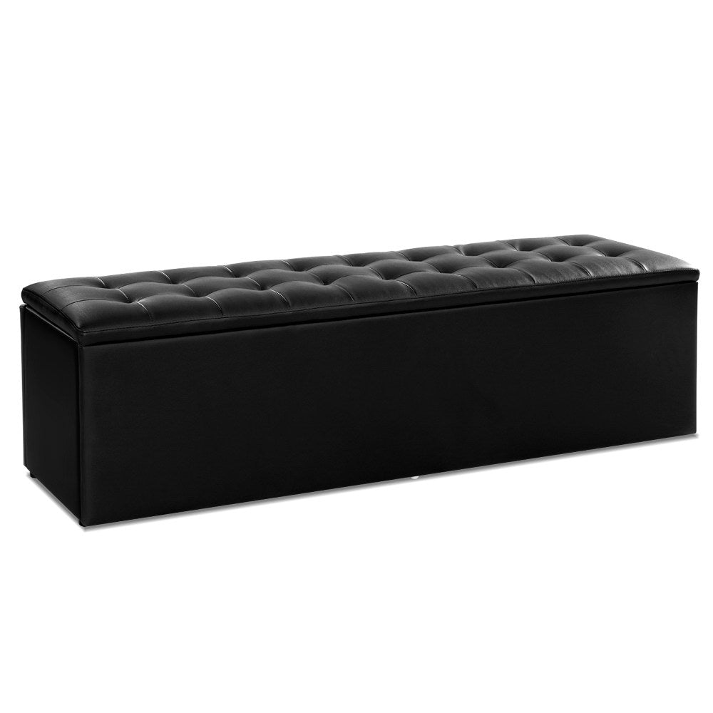 Black Leather Storage Ottoman