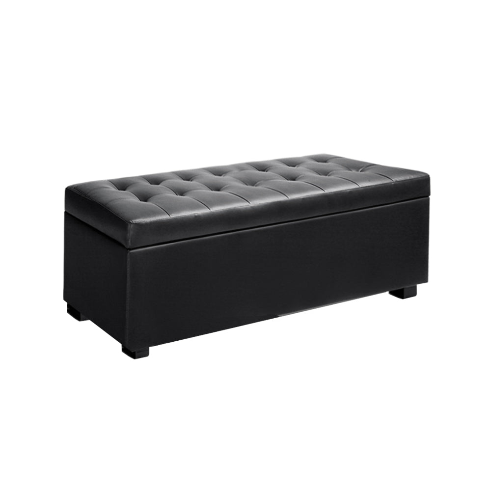 Leather Storage Ottoman - Black