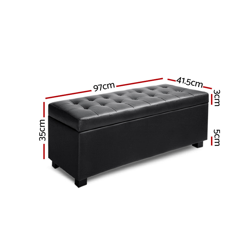 Leather Storage Ottoman - Black