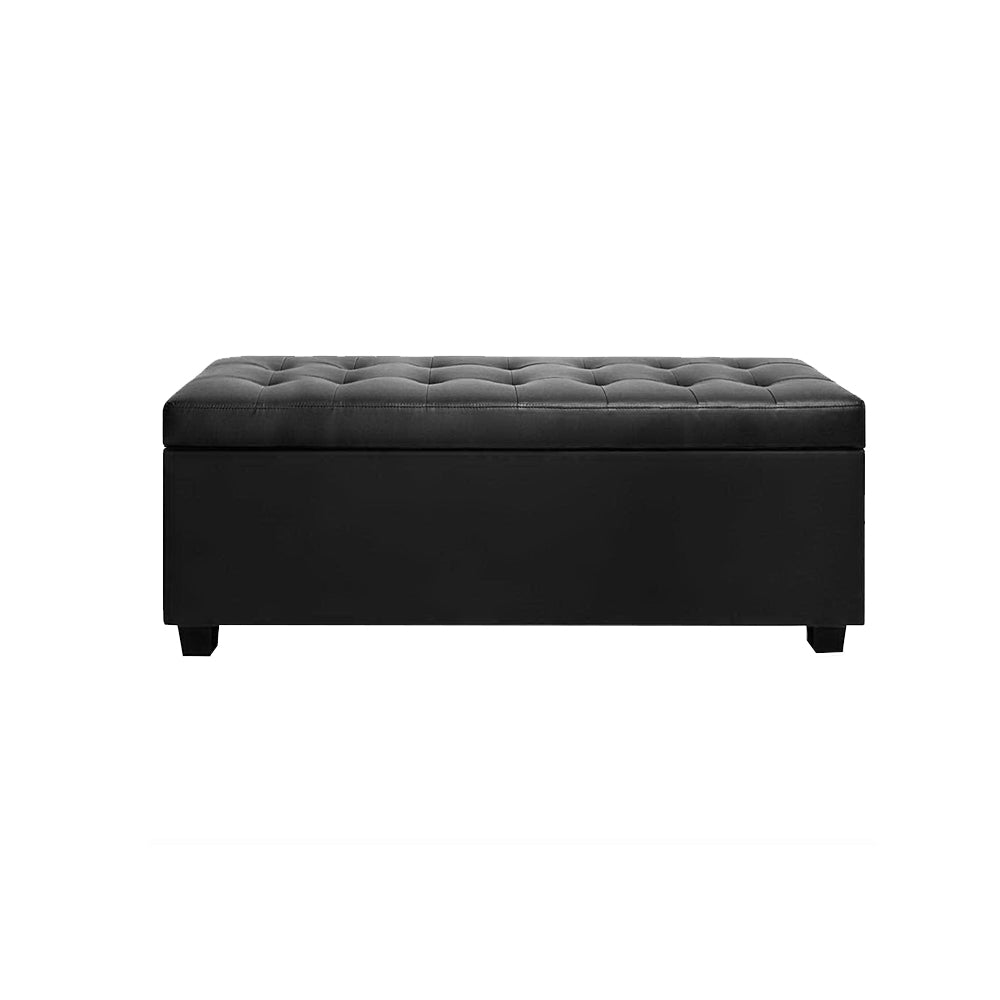 Leather Storage Ottoman - Black