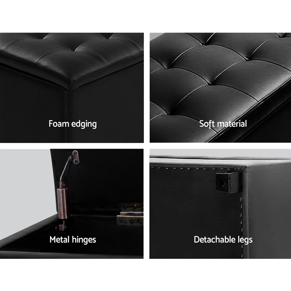 Leather Storage Ottoman - Black