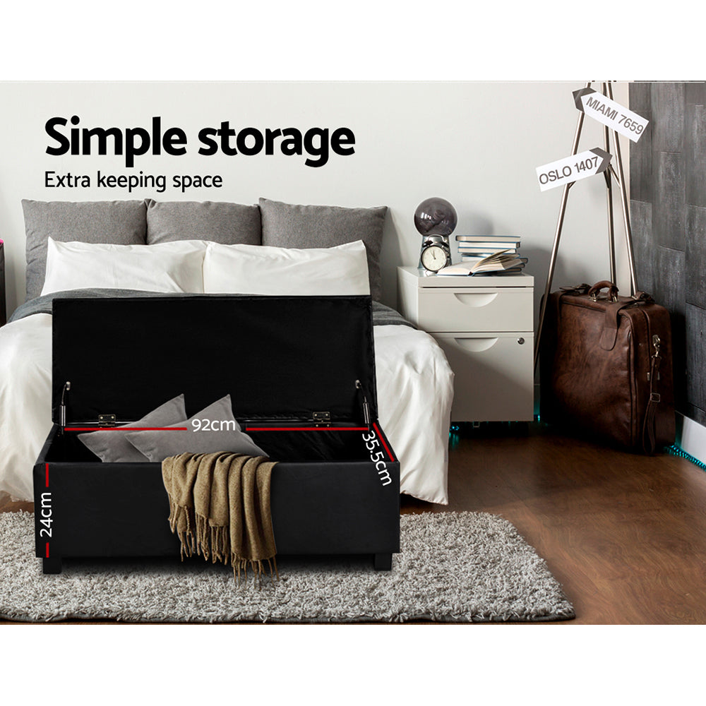 Leather Storage Ottoman - Black