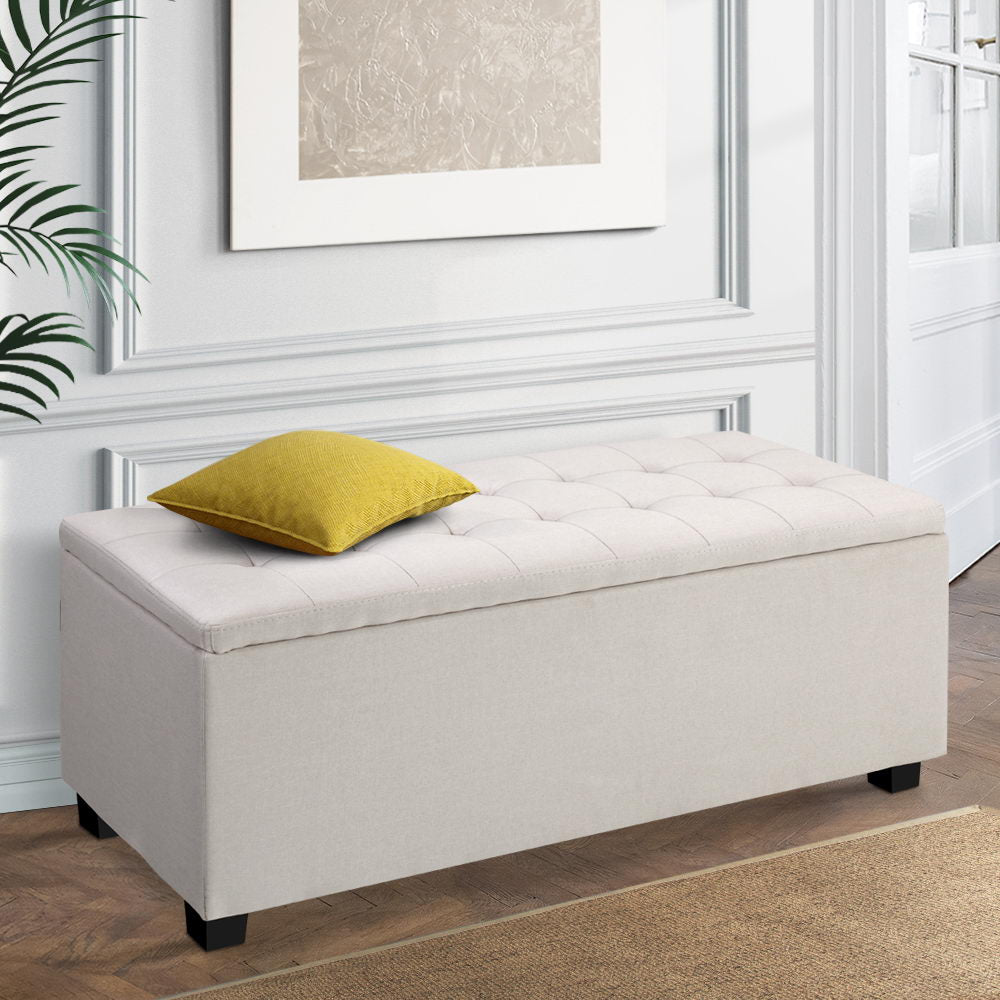 Beige Leather Ottoman