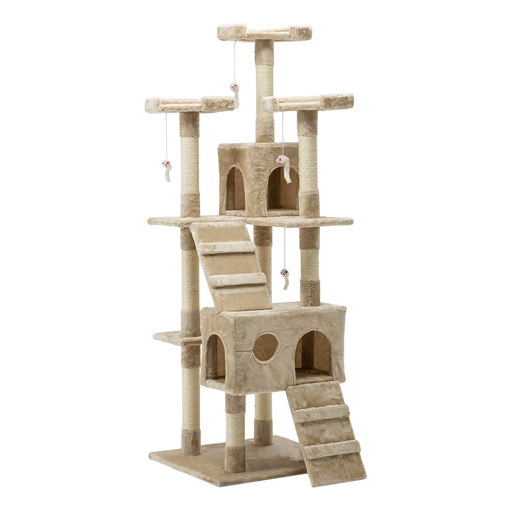 Cat Tree 180cm Trees Scratching Post Scratcher Tower Condo House Furniture Wood Beige