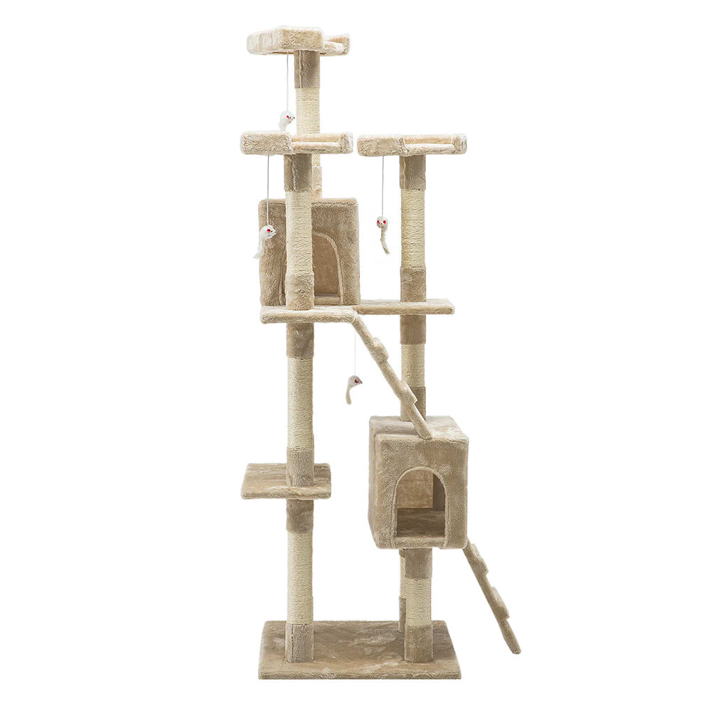 Cat Tree 180cm Trees Scratching Post Scratcher Tower Condo House Furniture Wood Beige