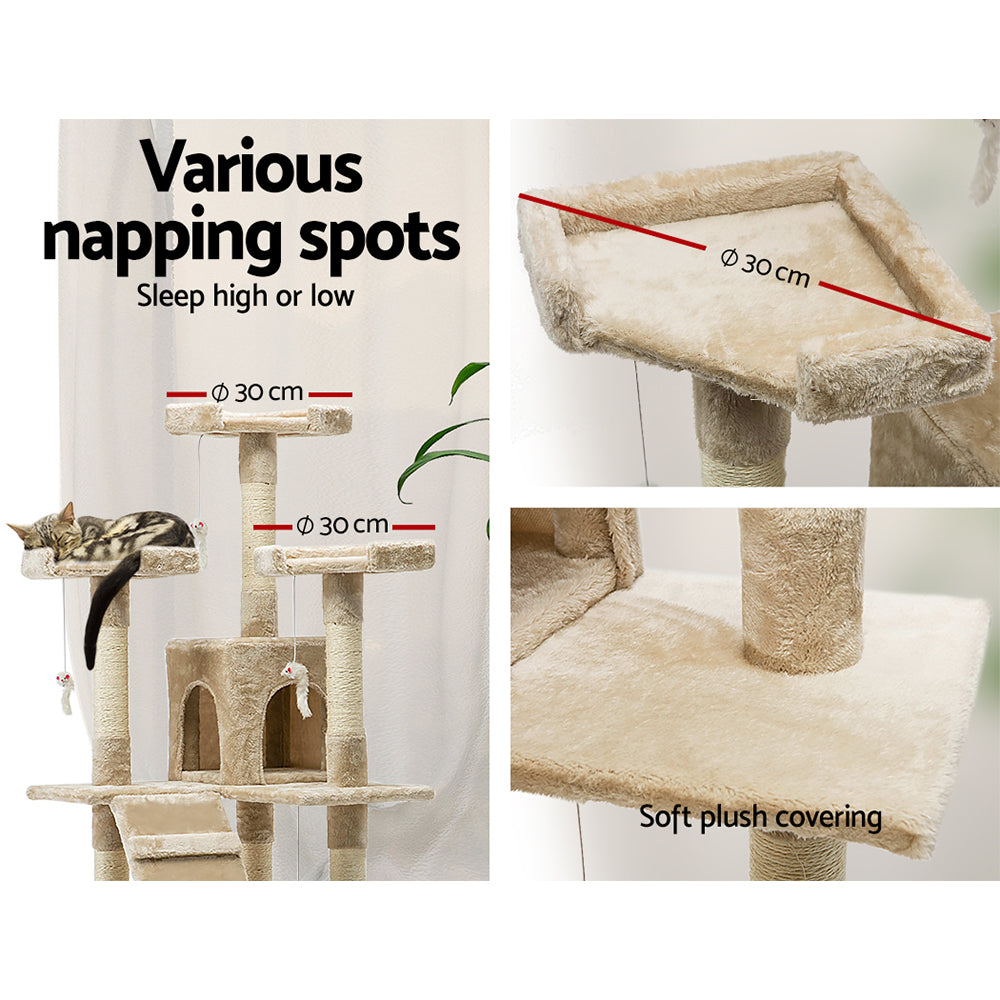 Cat Tree 180cm Trees Scratching Post Scratcher Tower Condo House Furniture Wood Beige