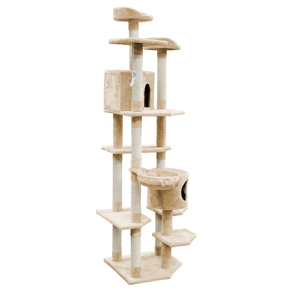 Cat Tree 203cm Trees Scratching Post Scratcher Tower Condo House Furniture Wood Beige