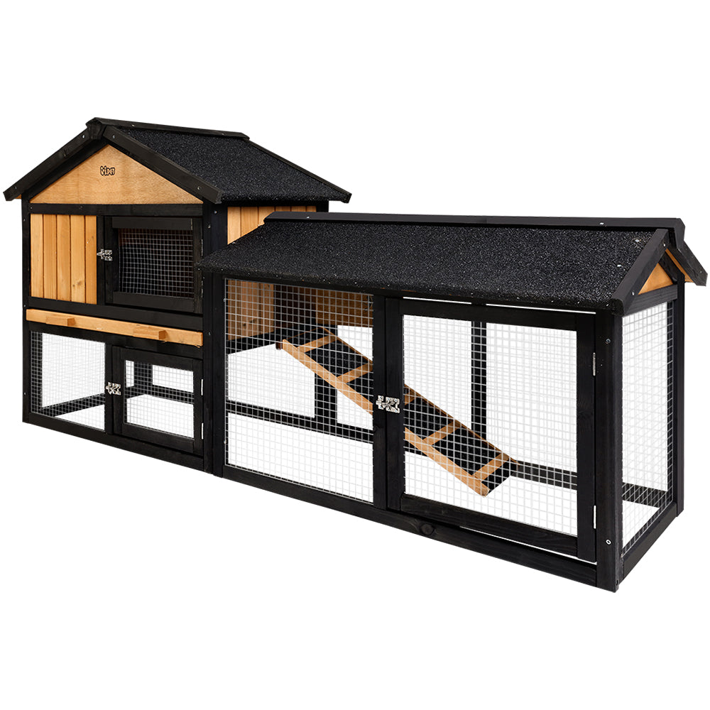 Rabbit Hutch Hutches Large Metal Run Wooden Cage Waterproof Outdoor Pet House Chicken Coop Guinea Pig Ferret Chinchilla Hamster 165cm x 52cm x 86cm