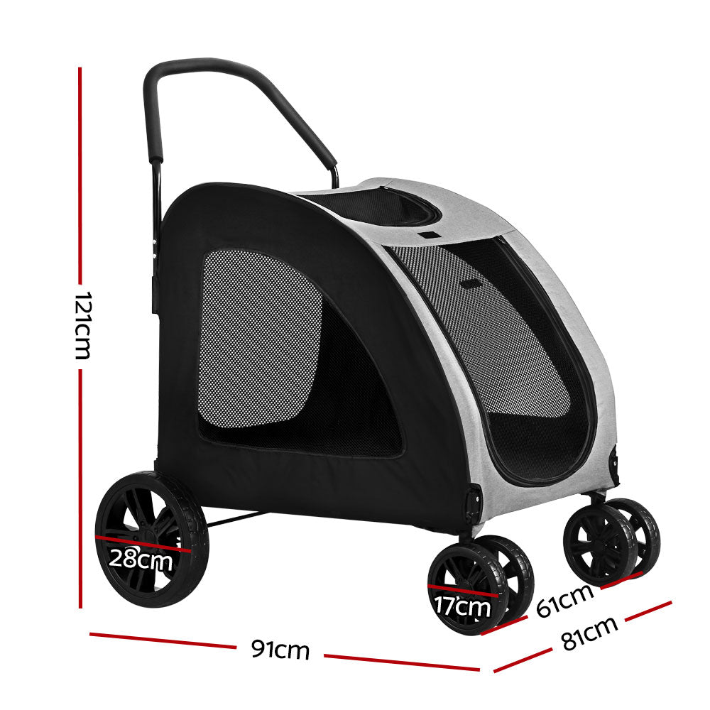 Pet Stroller Dog Pram Large Carrier Cat Travel Foldable Strollers 4 Wheels Trolley