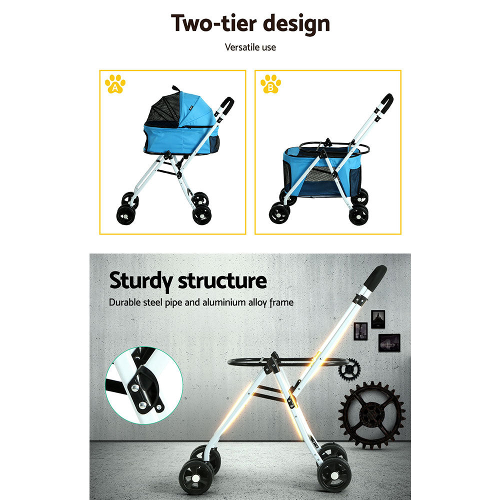 Pet Stroller Dog Pram Large Cat Carrier Travel Foldable 4 Wheels Double