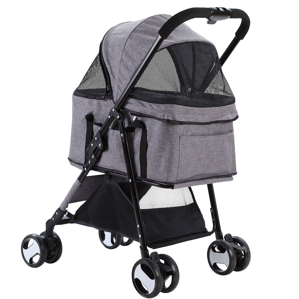 Pet Stroller Dog Carrier Foldable Pram 3 IN 1 Middle Size Grey