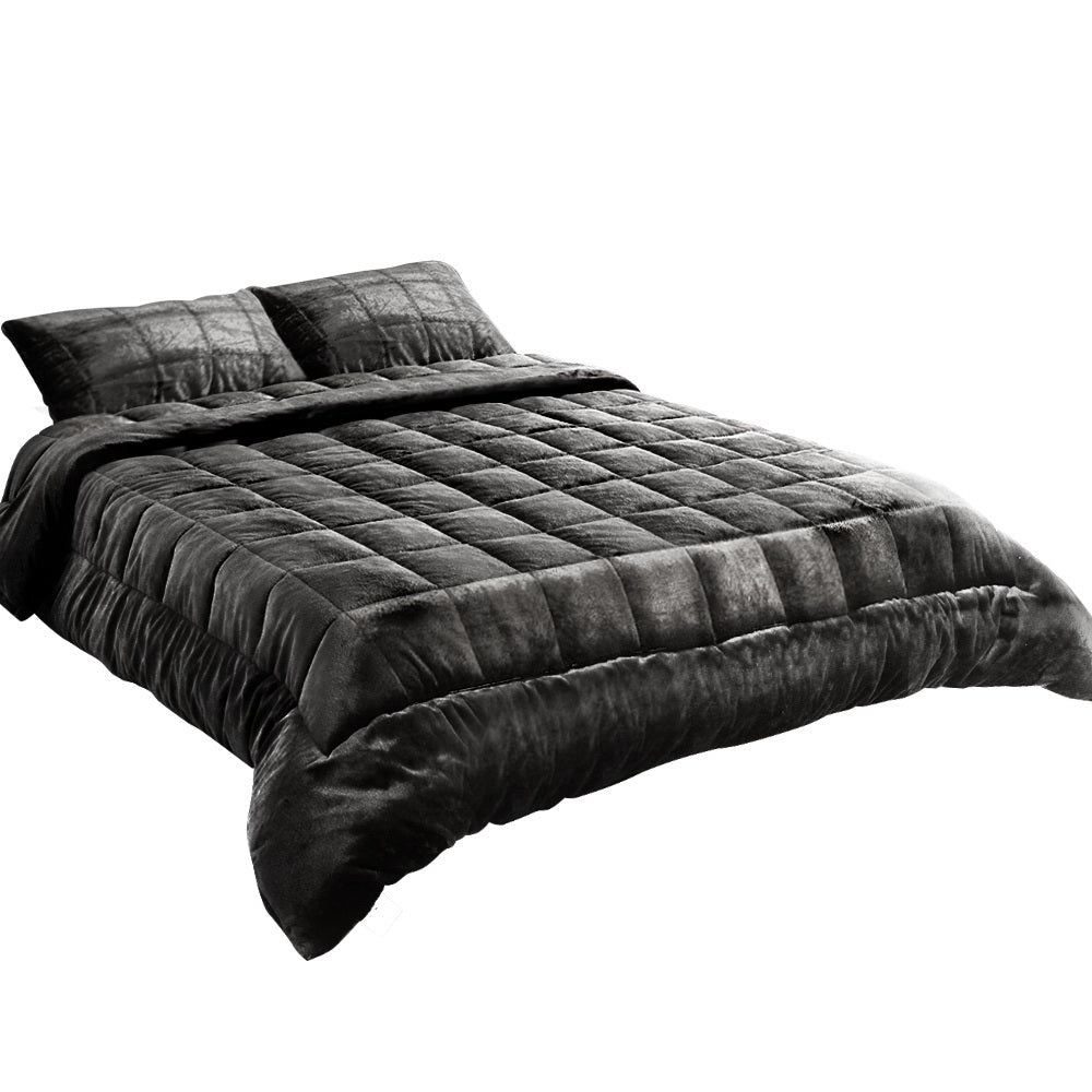 Bedding Faux Mink Quilt Queen Size Charcoal