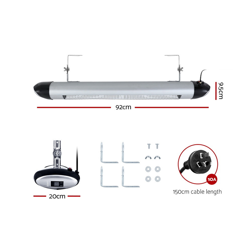 Electric Radiant Heater Patio Strip Heaters Infrared Indoor Outdoor Patio Remote Control 2000W