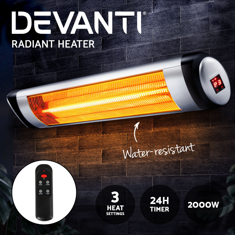 Electric Radiant Heater Patio Strip Heaters Infrared Indoor Outdoor Patio Remote Control 2000W