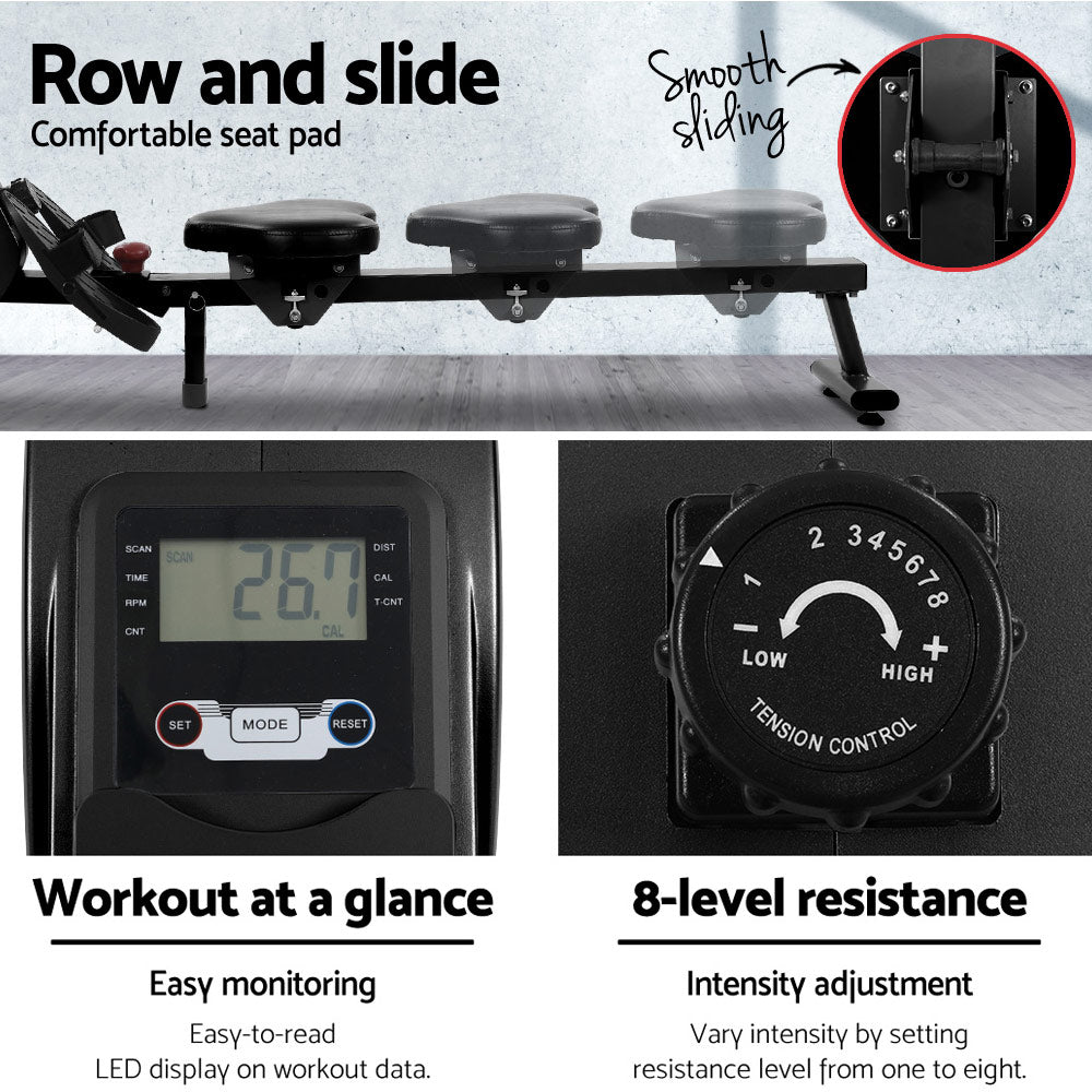 Magnetic Rowing Exercise Machine Rower Resistance Cardio Fitness Gym