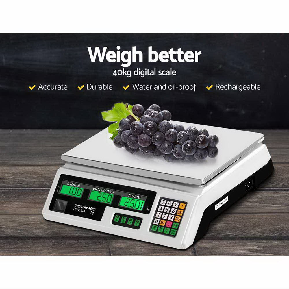 Scales Digital Accurate 40KG Weighing Kitchen Scales Platform Scales LCD White