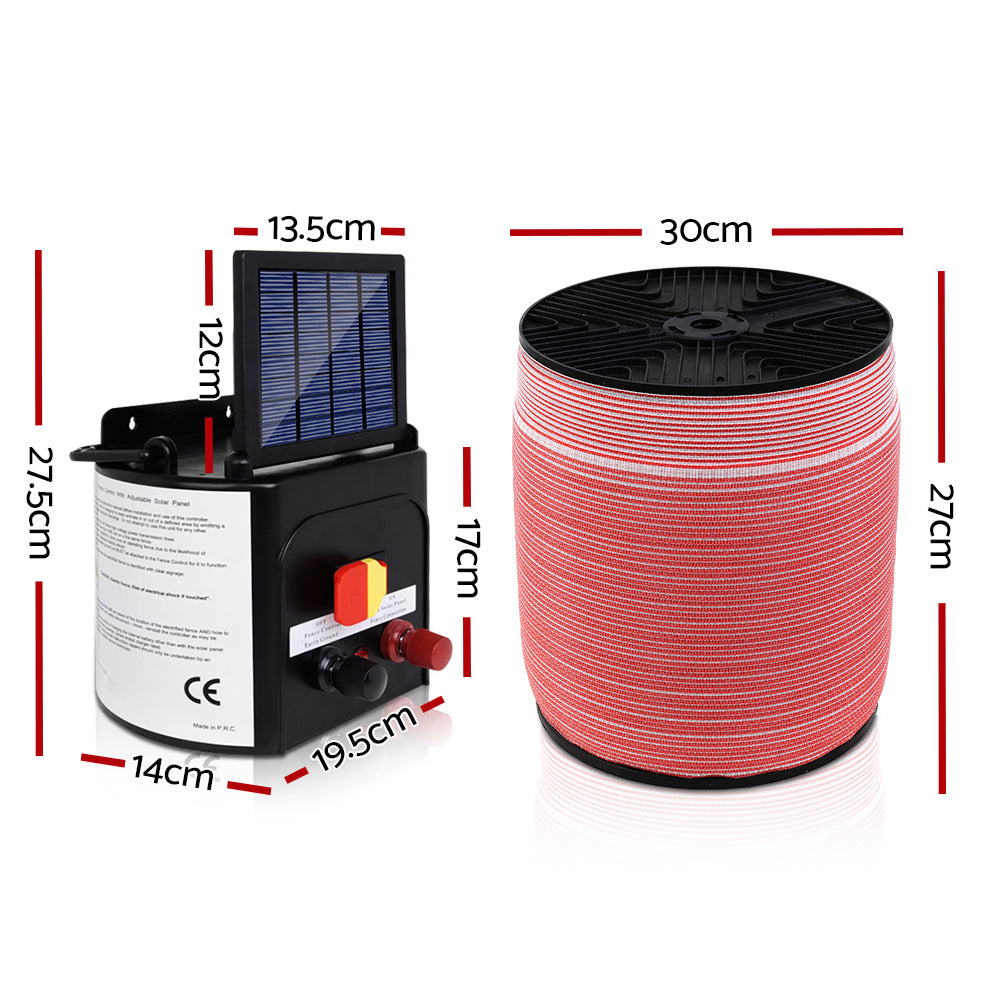 Electric Fence Energiser 5km Solar Powered 0.15j Set+ 1200m Tape