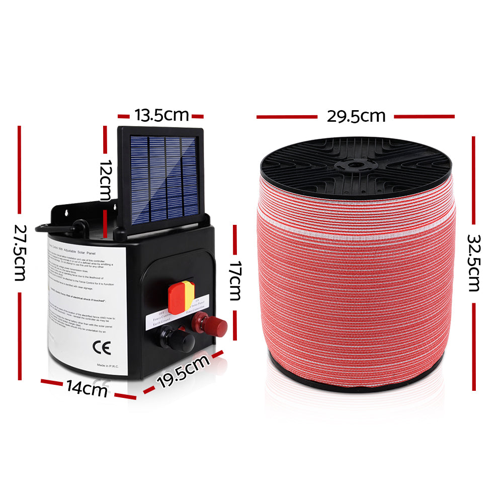 Electric Fence Energiser 3km Solar Powered Charger Set + 2000m Tape