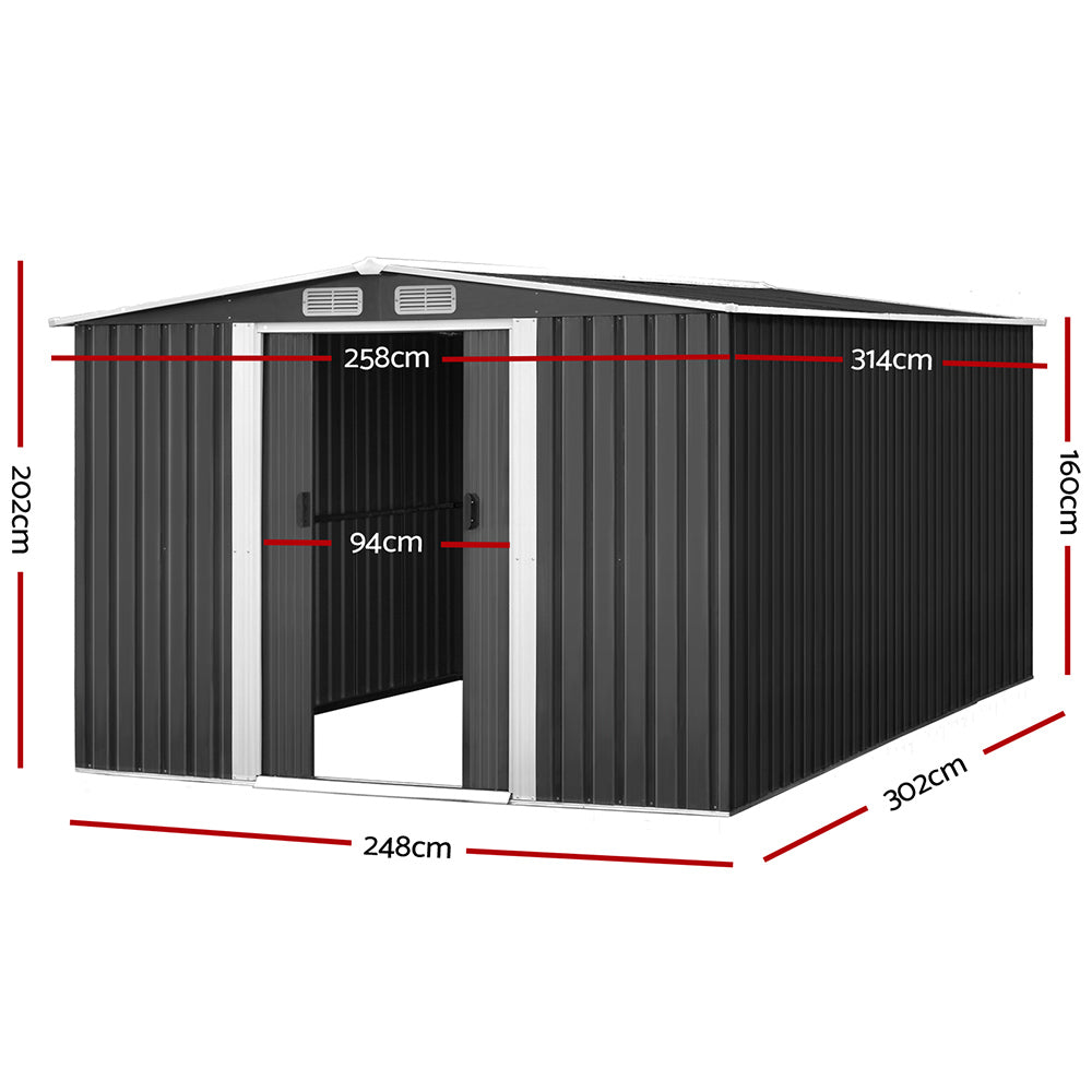 Garden Shed Outdoor Storage Sheds 2.58x3.14x2.02M Workshop Metal Base Grey